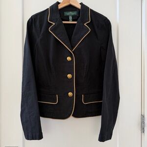 Lauren Ralph Lauren Women's Black Y2K Jean Jacket with Gold Buttons Size 6